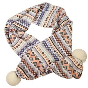 Cuddl Duds Women Multicolor Fair Isle Fleece Pom-Pom Scarf Winter Cabincore Cozy